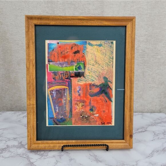 CJG 2012 Other - Abstract Mixed Media Collage Art Paint Pencil Drawing Original Signed Frame